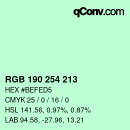 Código de color: RGB 190 254 213 | qconv.com