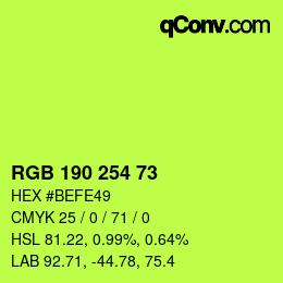 颜色代码: RGB 190 254 73 | qconv.com