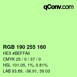 Color code: RGB 190 255 160 | qconv.com