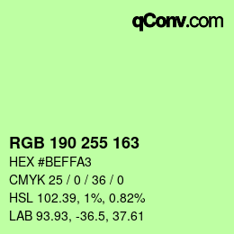 Color code: RGB 190 255 163 | qconv.com