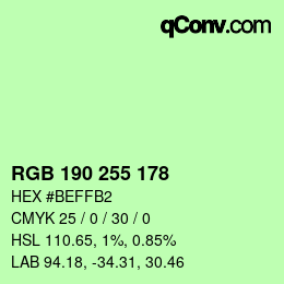 Color code: RGB 190 255 178 | qconv.com