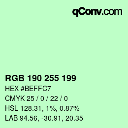 Color code: RGB 190 255 199 | qconv.com