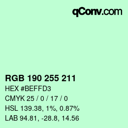 Color code: RGB 190 255 211 | qconv.com