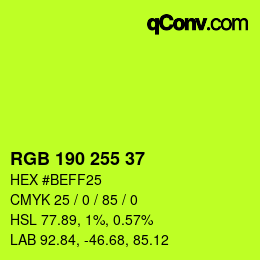 Color code: RGB 190 255 37 | qconv.com