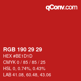 カラーコード: RGB 190 29 29 | qconv.com