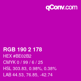 Color code: RGB 190 2 178 | qconv.com