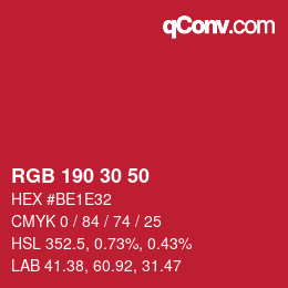 颜色代码: RGB 190 30 50 | qconv.com