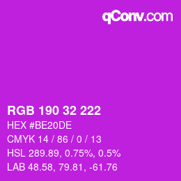 Color code: RGB 190 32 222 | qconv.com