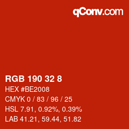 カラーコード: RGB 190 32 8 | qconv.com