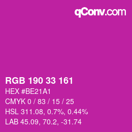 Color code: RGB 190 33 161 | qconv.com