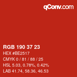 Color code: RGB 190 37 23 | qconv.com