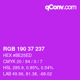 Color code: RGB 190 37 237 | qconv.com