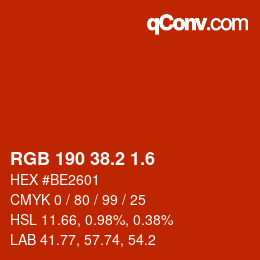 カラーコード: RGB 190 38.2 1.6 | qconv.com