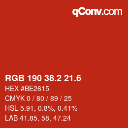 カラーコード: RGB 190 38.2 21.6 | qconv.com