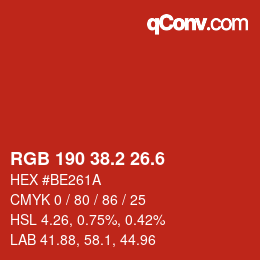 カラーコード: RGB 190 38.2 26.6 | qconv.com