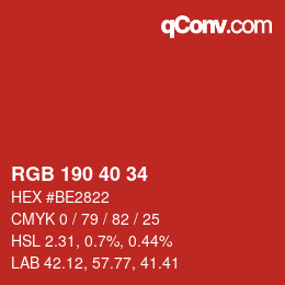 Color code: RGB 190 40 34 | qconv.com