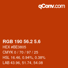 カラーコード: RGB 190 56.2 5.6 | qconv.com