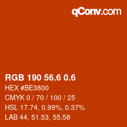 カラーコード: RGB 190 56.6 0.6 | qconv.com
