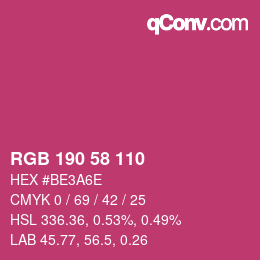 颜色代码: RGB 190 58 110 | qconv.com