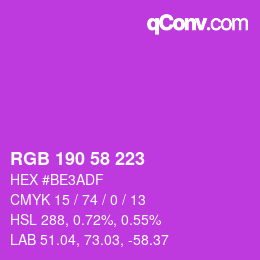 Color code: RGB 190 58 223 | qconv.com