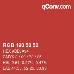 Color code: RGB 190 58 52 | qconv.com