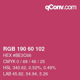 颜色代码: RGB 190 60 102 | qconv.com