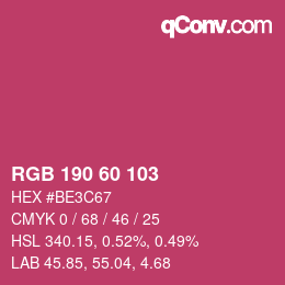 颜色代码: RGB 190 60 103 | qconv.com