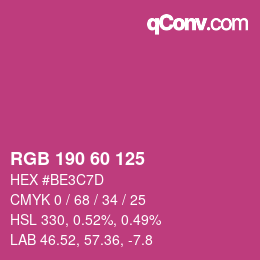 Color code: RGB 190 60 125 | qconv.com
