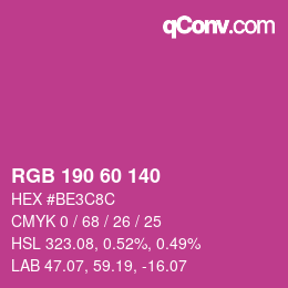颜色代码: RGB 190 60 140 | qconv.com