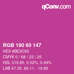 颜色代码: RGB 190 60 147 | qconv.com
