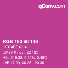 颜色代码: RGB 190 60 148 | qconv.com