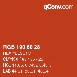 カラーコード: RGB 190 60 28 | qconv.com
