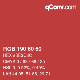 颜色代码: RGB 190 60 60 | qconv.com