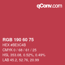 颜色代码: RGB 190 60 75 | qconv.com