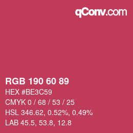 颜色代码: RGB 190 60 89 | qconv.com