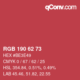 Color code: RGB 190 62 73 | qconv.com