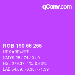 Color code: RGB 190 66 255 | qconv.com