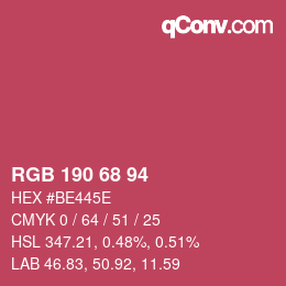 Color code: RGB 190 68 94 | qconv.com