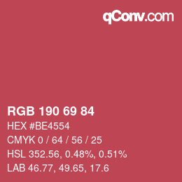 カラーコード: RGB 190 69 84 | qconv.com