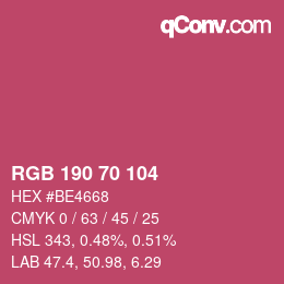 颜色代码: RGB 190 70 104 | qconv.com