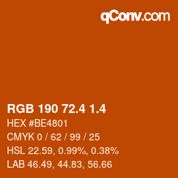 カラーコード: RGB 190 72.4 1.4 | qconv.com