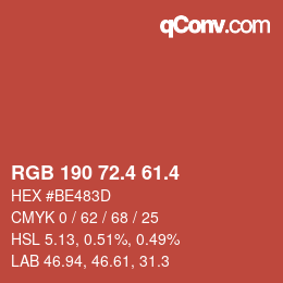 カラーコード: RGB 190 72.4 61.4 | qconv.com