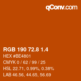 カラーコード: RGB 190 72.8 1.4 | qconv.com