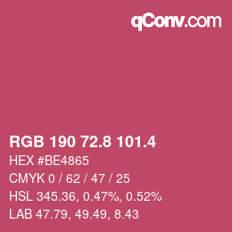 カラーコード: RGB 190 72.8 101.4 | qconv.com