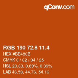 カラーコード: RGB 190 72.8 11.4 | qconv.com