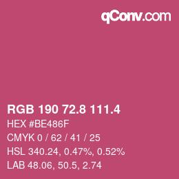 カラーコード: RGB 190 72.8 111.4 | qconv.com
