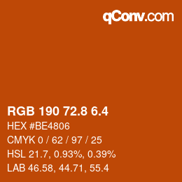 カラーコード: RGB 190 72.8 6.4 | qconv.com