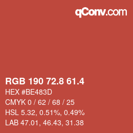 カラーコード: RGB 190 72.8 61.4 | qconv.com