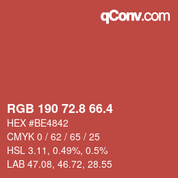 カラーコード: RGB 190 72.8 66.4 | qconv.com