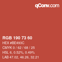 Color code: RGB 190 73 60 | qconv.com